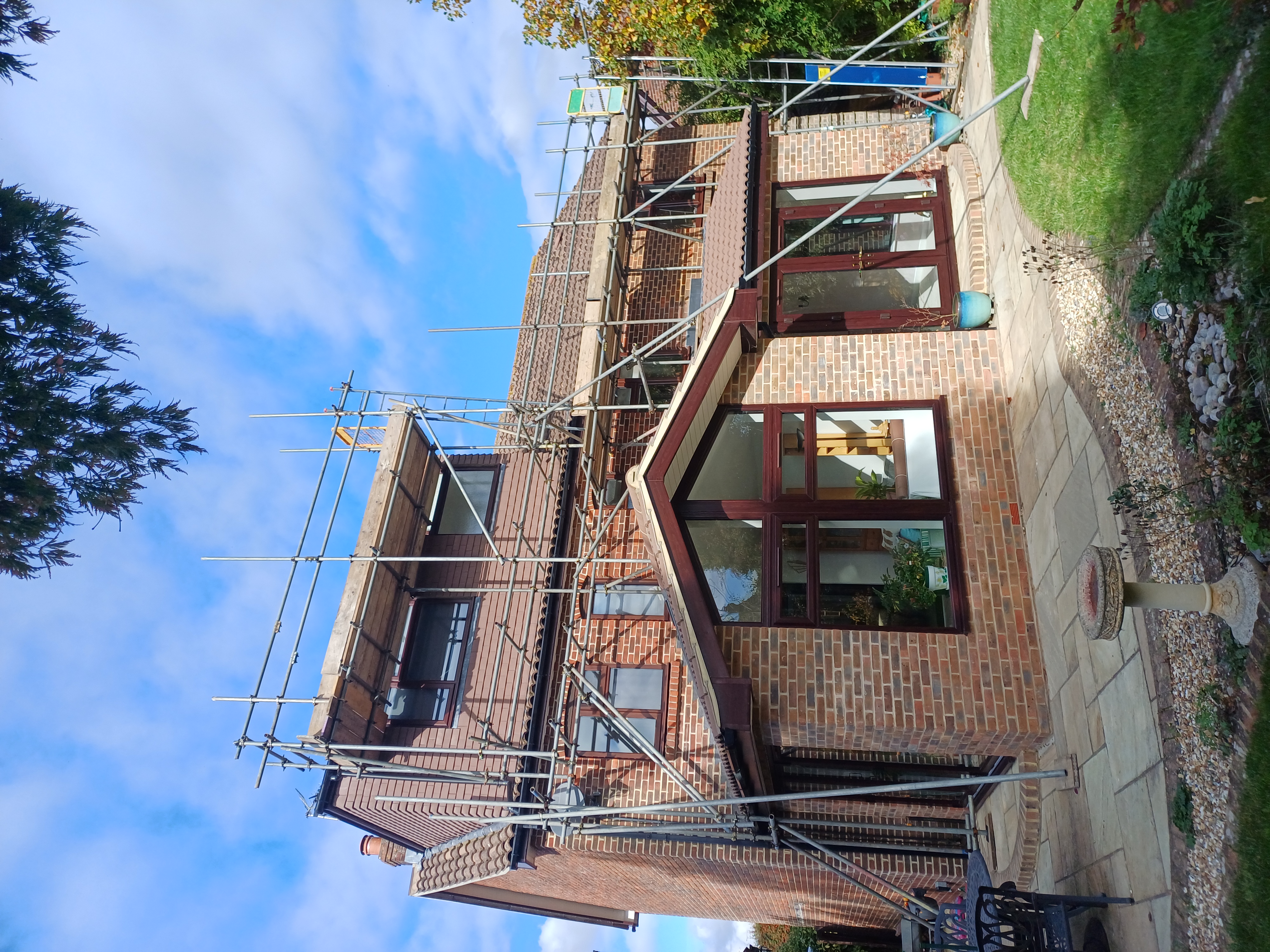 Scaffolding installed at a large house